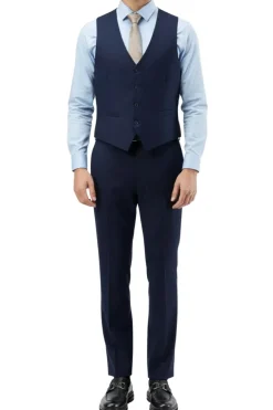 Men's Slim Fit Solid Navy 3 Piece Suit