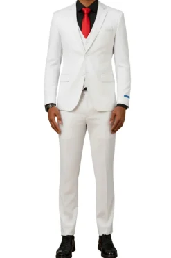 Men's Slim Fit Solid White 3 Piece Suit
