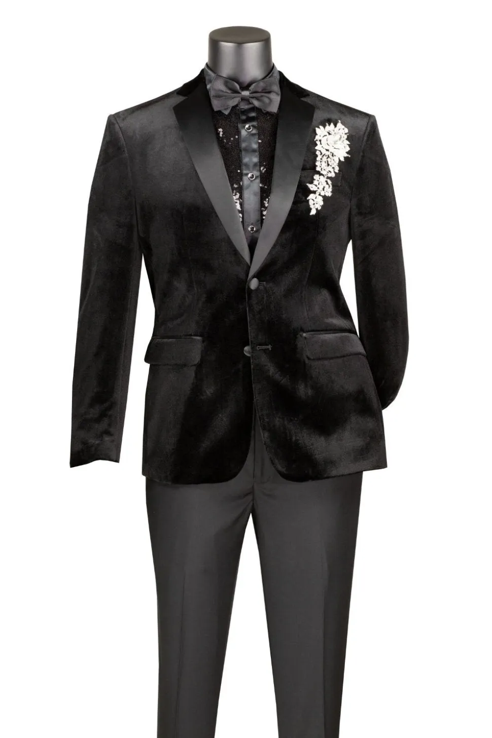 Men's Slim Fit Velvet Tuxedo 2 Piece in Black