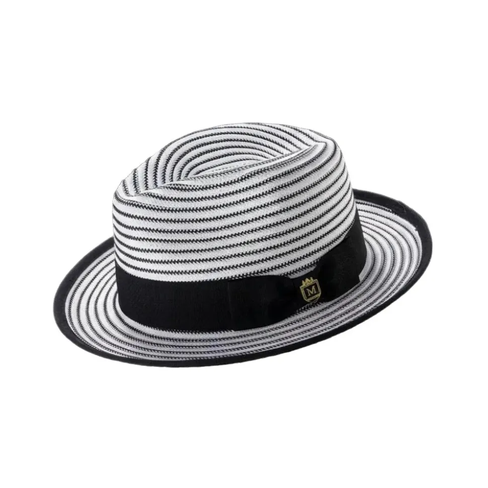 Men's Striped Braided Fedora With Solid Ribbon - Black/White