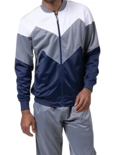Men's Track Suit Chevron Design in Gray & Navy