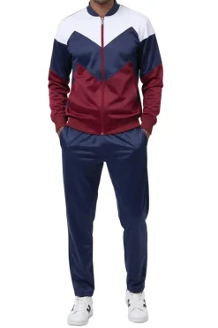 Men's Track Suit Chevron Design in Navy & Burgundy