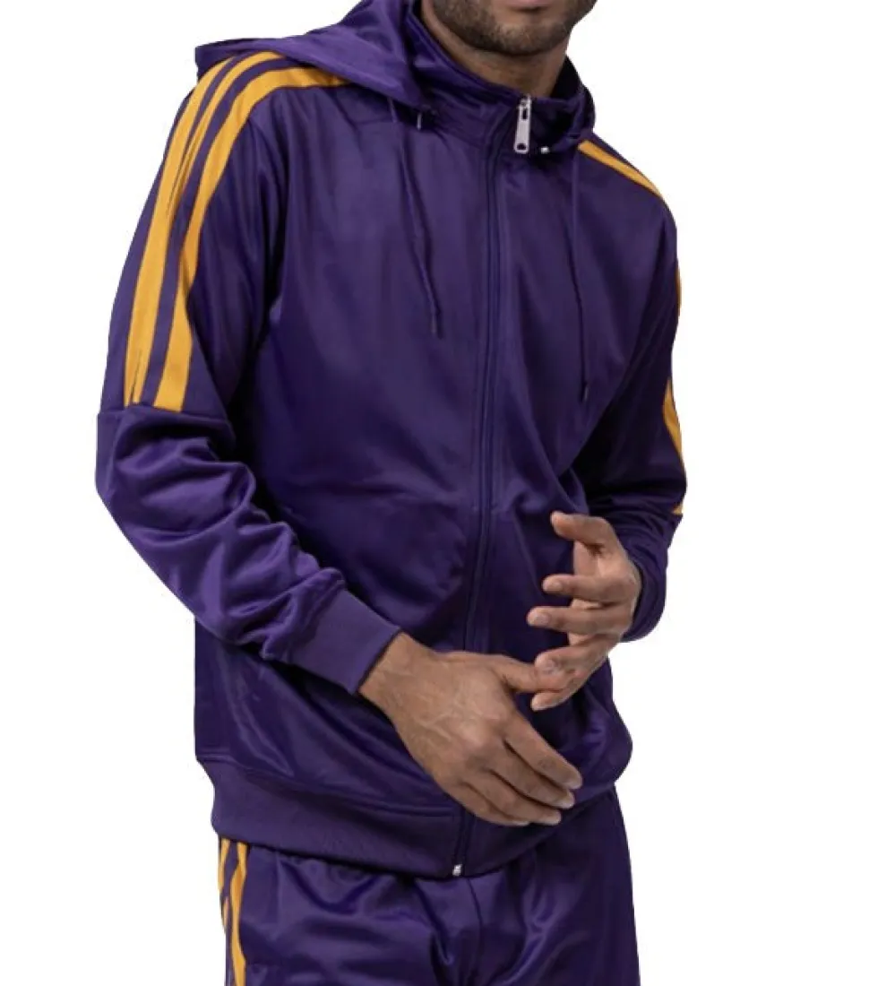 Men's Track Suit with Detachable Hood in Purple