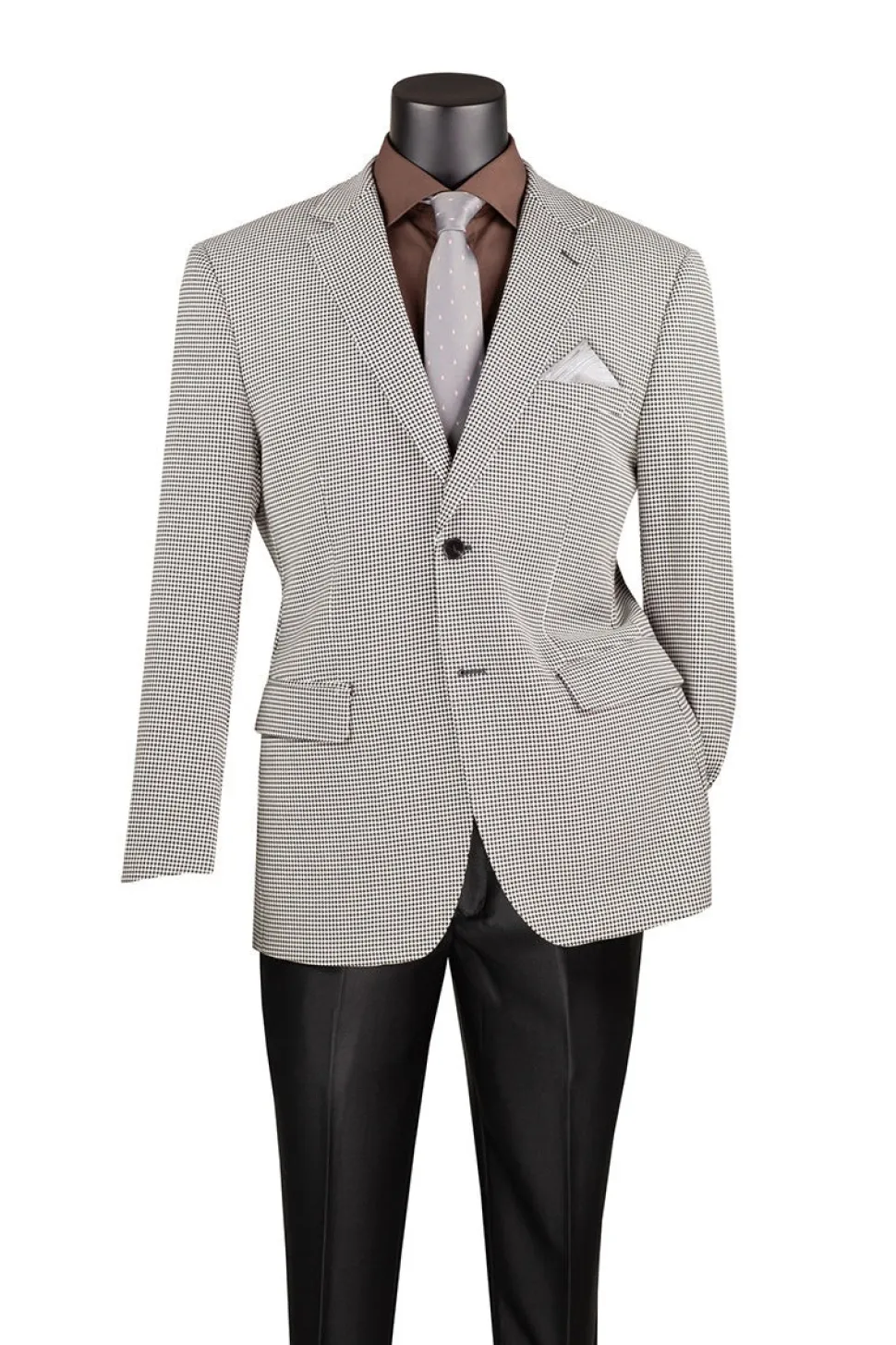 Modern Fit Black Houndstooth Pattern Jacket