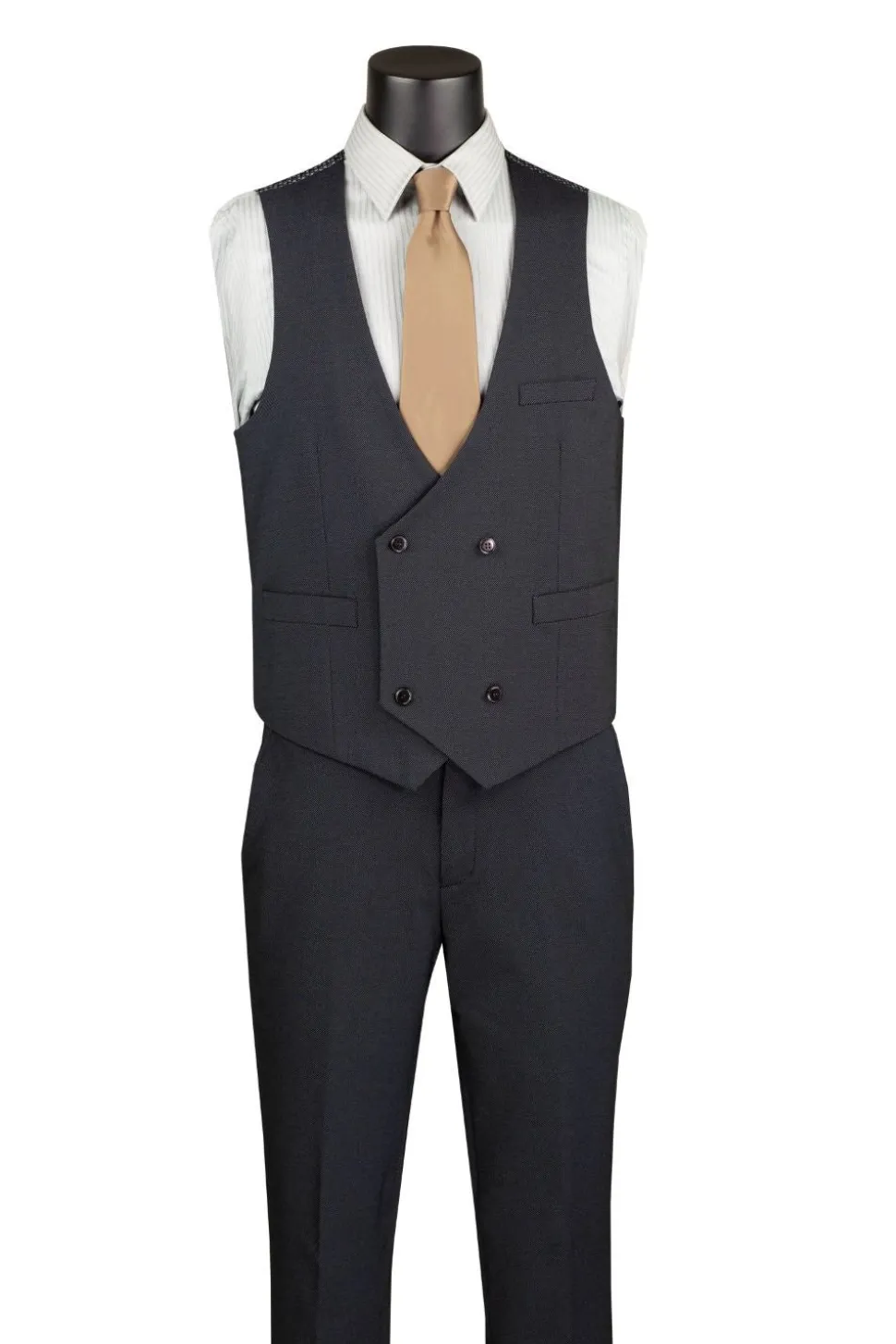 Modern Fit Charcoal Black 3 Piece Suit with Vest and Adjustable Waistband Pants