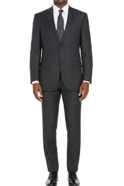 Modern Fit 2 Piece Pinstripe Suit 2 Button Black