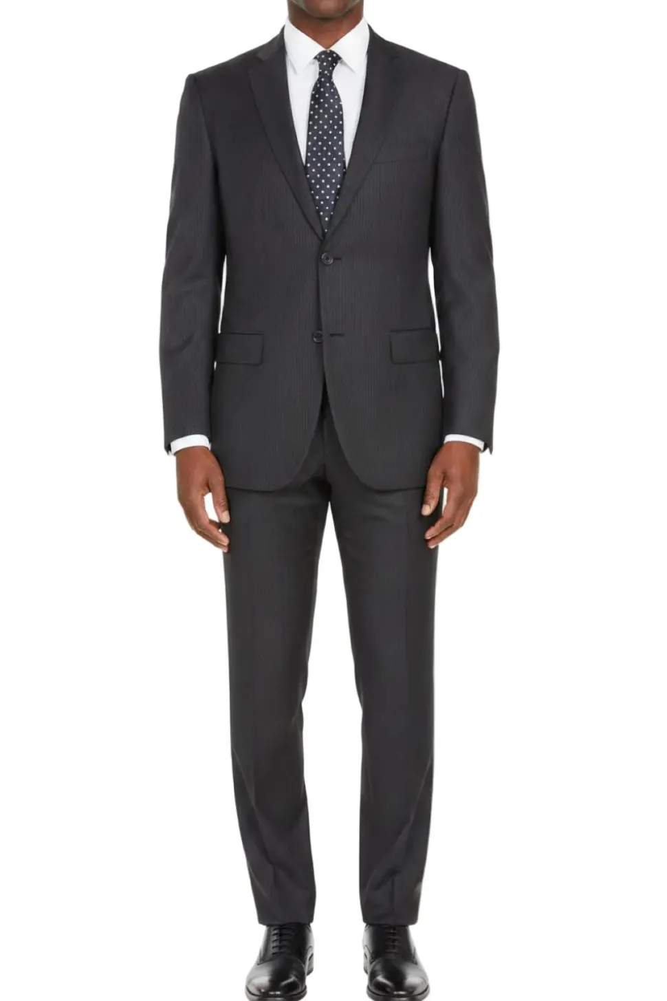 Modern Fit 2 Piece Pinstripe Suit 2 Button Black
