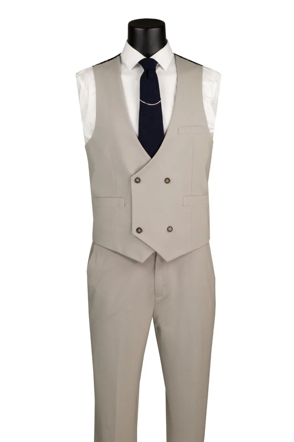Modern Fit Tan 3 Piece Suit with Vest and Adjustable Waistband Pants