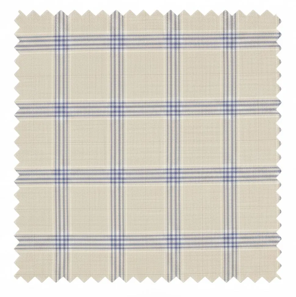 Modern Fit Windowpane Suit 3 Piece with U-Neck Vest in Light Beige