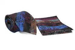 Multi Color Floral Diagonal Stripe Pattern Tie and Pocket Square Set