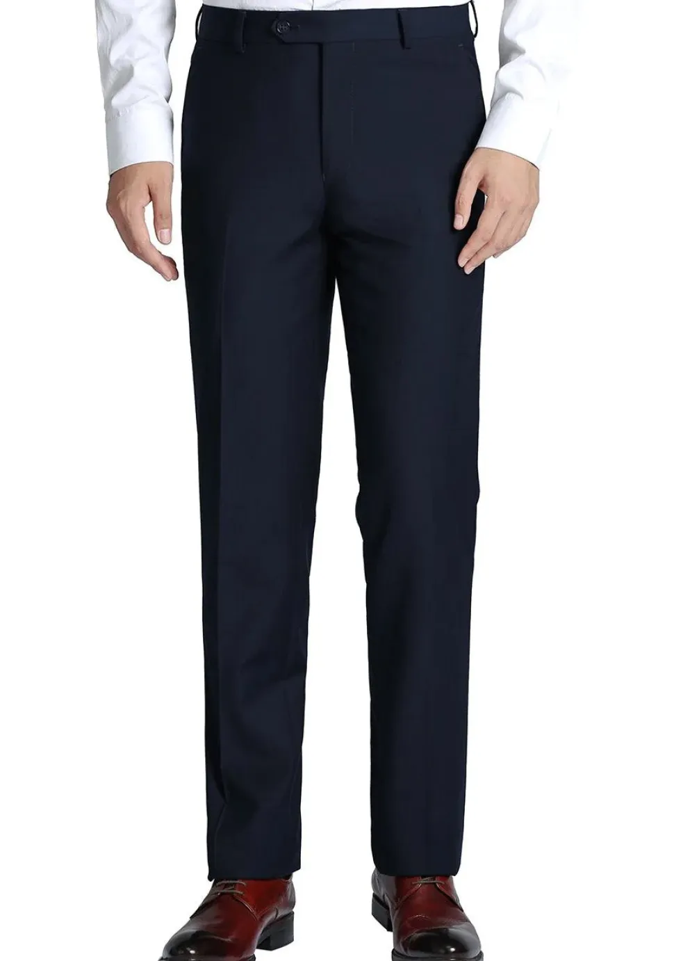 Navy Dress Pants Regular Leg Flat Front Pants Pre-Hemmed