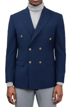 Navy Hybrid Fit Peak Lapel Double Breasted Jacket