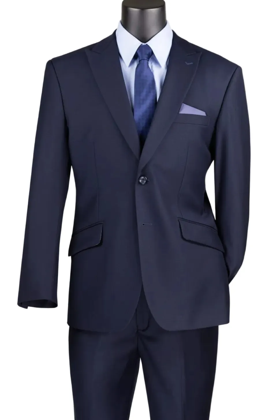 Navy Modern Fit 2 Piece Suit Textured Solid with Peak Lapel