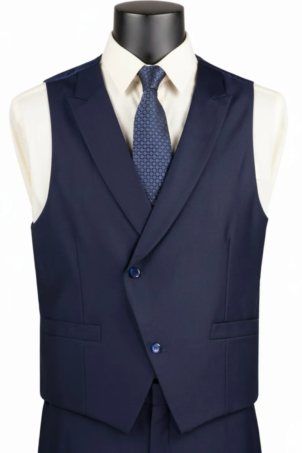 Navy Modern Fit 3 Piece Suit with Vest and Adjustable Waistband Pants