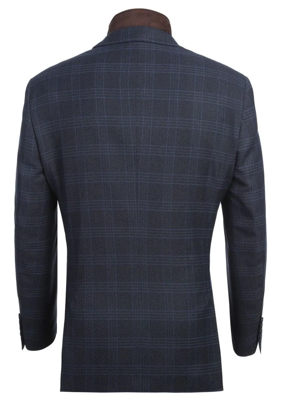 Navy Regular Fit 2 Button Plaid Blazer with Bib