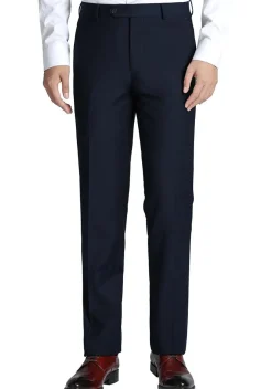 Navy Slim Fit Dress Pants Flat Front Pre-hemmed