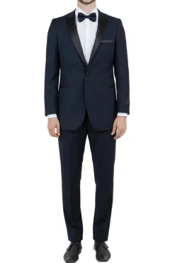 Navy Slim Fit Tuxedo 2 Piece with Satin Peak Lapel