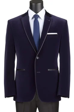 Navy Slim Fit Velvet Sport Coat Single Breasted 2 buttons