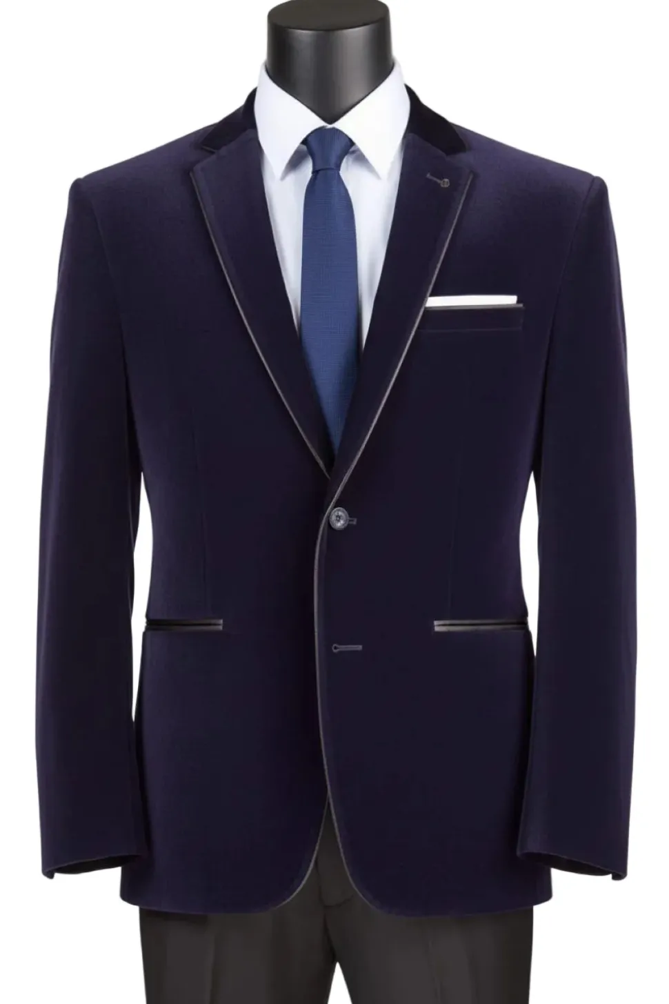 Navy Slim Fit Velvet Sport Coat Single Breasted 2 buttons