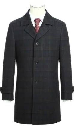 Navy Slim Fit Wool Blended Long Overcoat