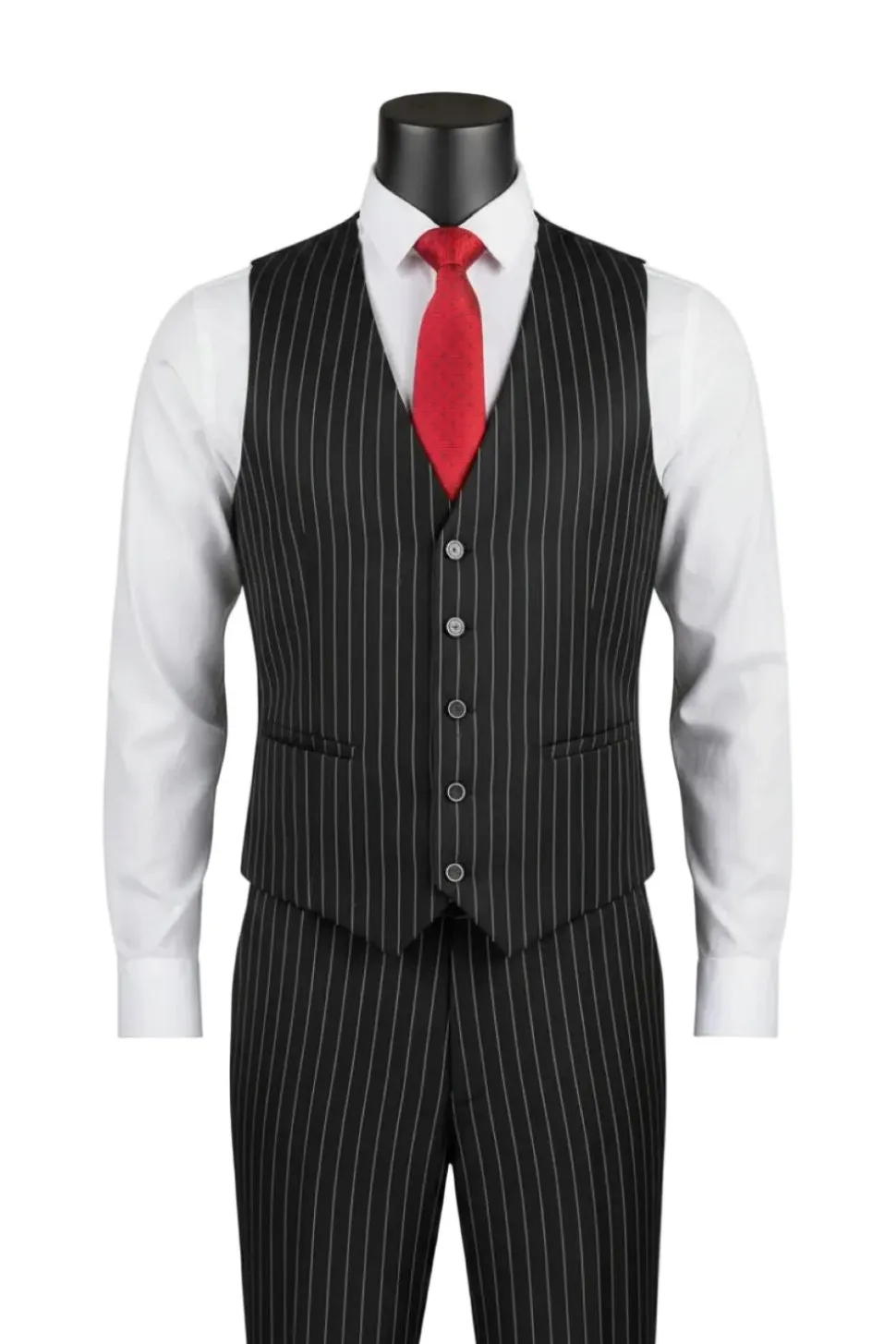Odyssey Collection - Black Regular Fit Bold Stripes 3-Piece Suit With Adjustable Waistband Pants