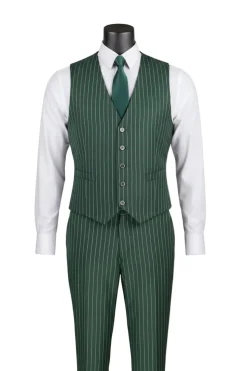 Odyssey Collection - Hunter Green Regular Fit Bold Stripes 3-Piece Suit With Adjustable Waistband Pants