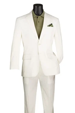 Off-White Linen Blend Modern Fit Notch Lapel 2 Piece Suit