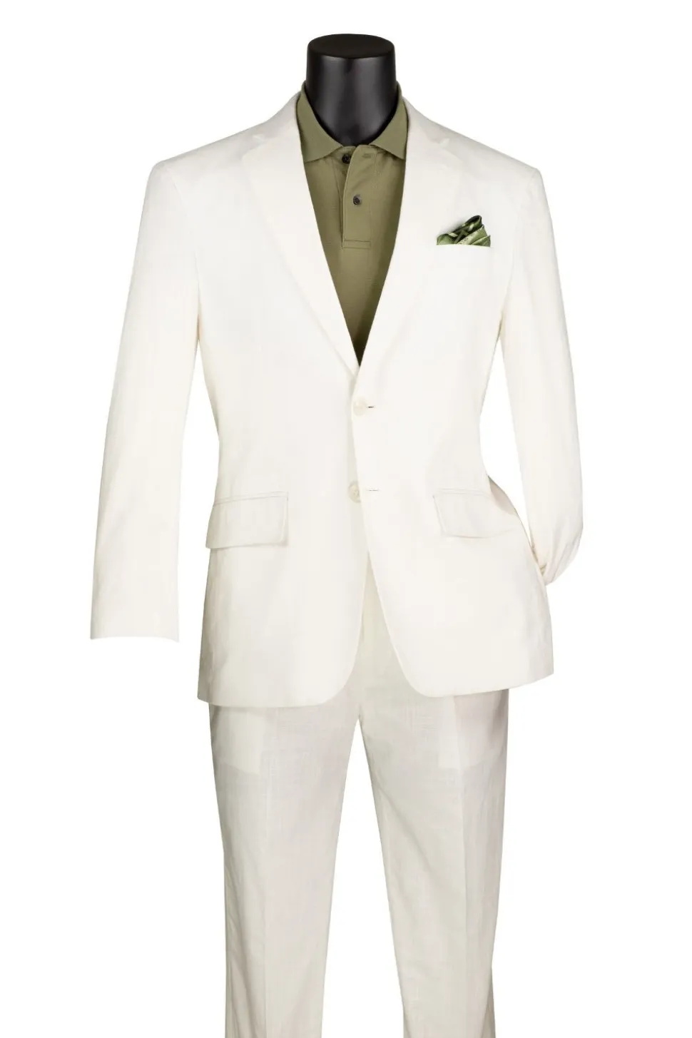 Off-White Linen Blend Modern Fit Notch Lapel 2 Piece Suit
