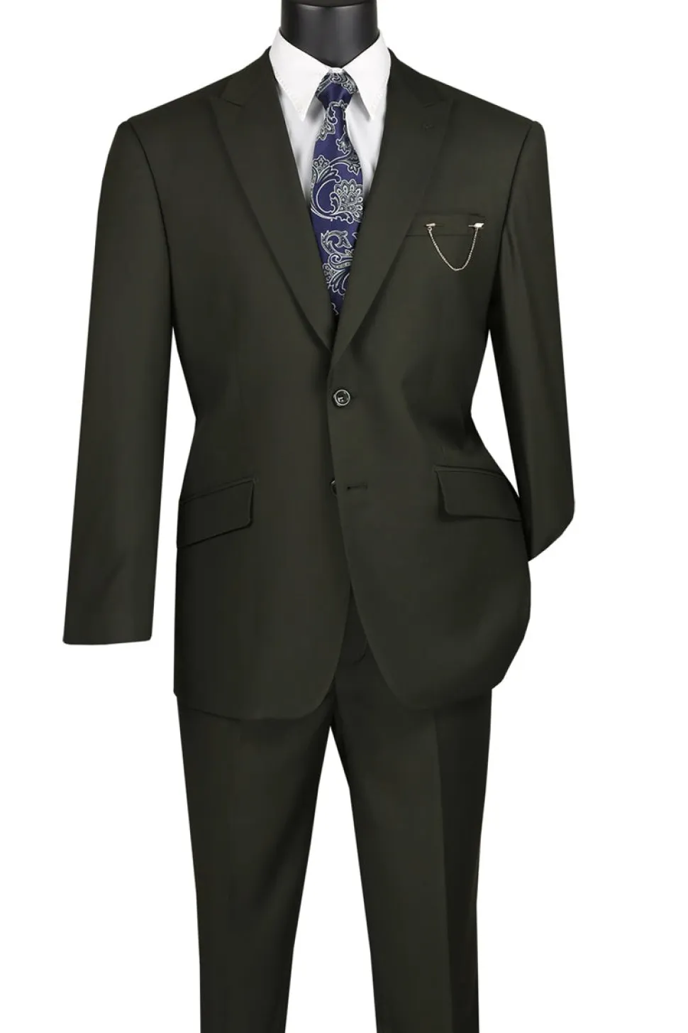 Olive Modern Fit 2 Piece Suit Textured Solid with Peak Lapel