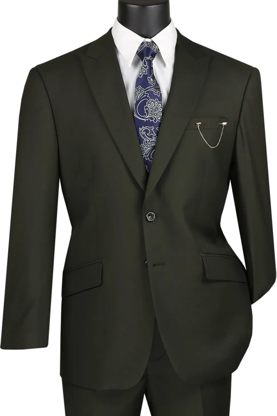Olive Modern Fit 2 Piece Suit Textured Solid with Peak Lapel