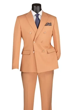 Peach Slim Fit Double Breasted 2 Piece Suit with Adjustable Waistband
