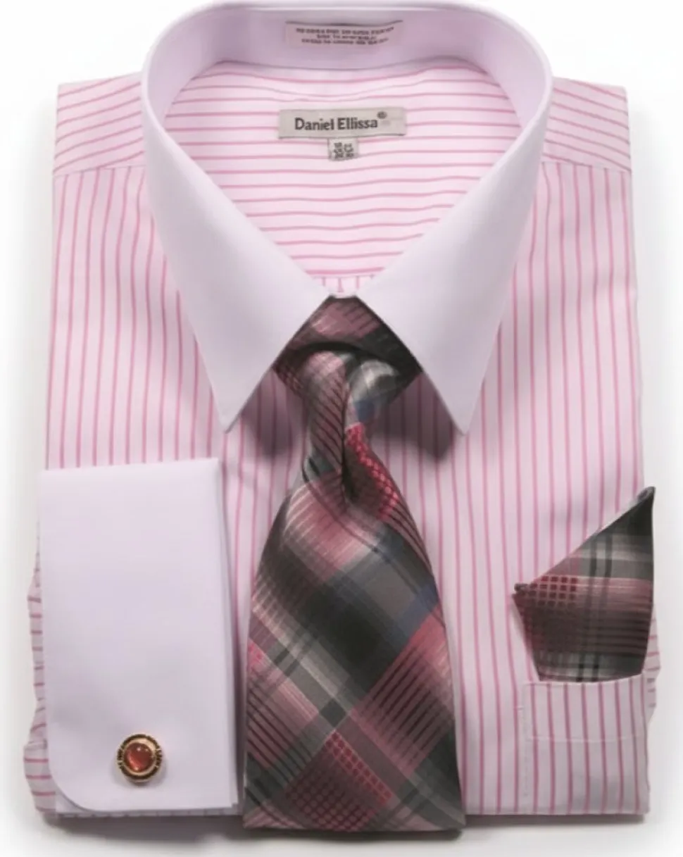 Pink Stripe French Cuff Dress Shirt Set