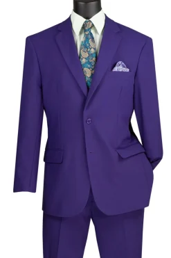 Purple Regular Fit Men's 2 Piece Business Suit 2 Button