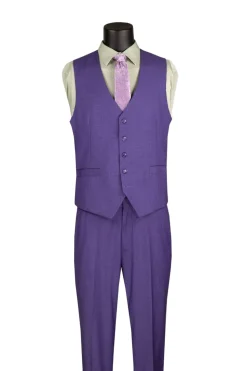 Purple Regular Fit 3 Piece Suit with Vest and Adjustable Waistband Pants