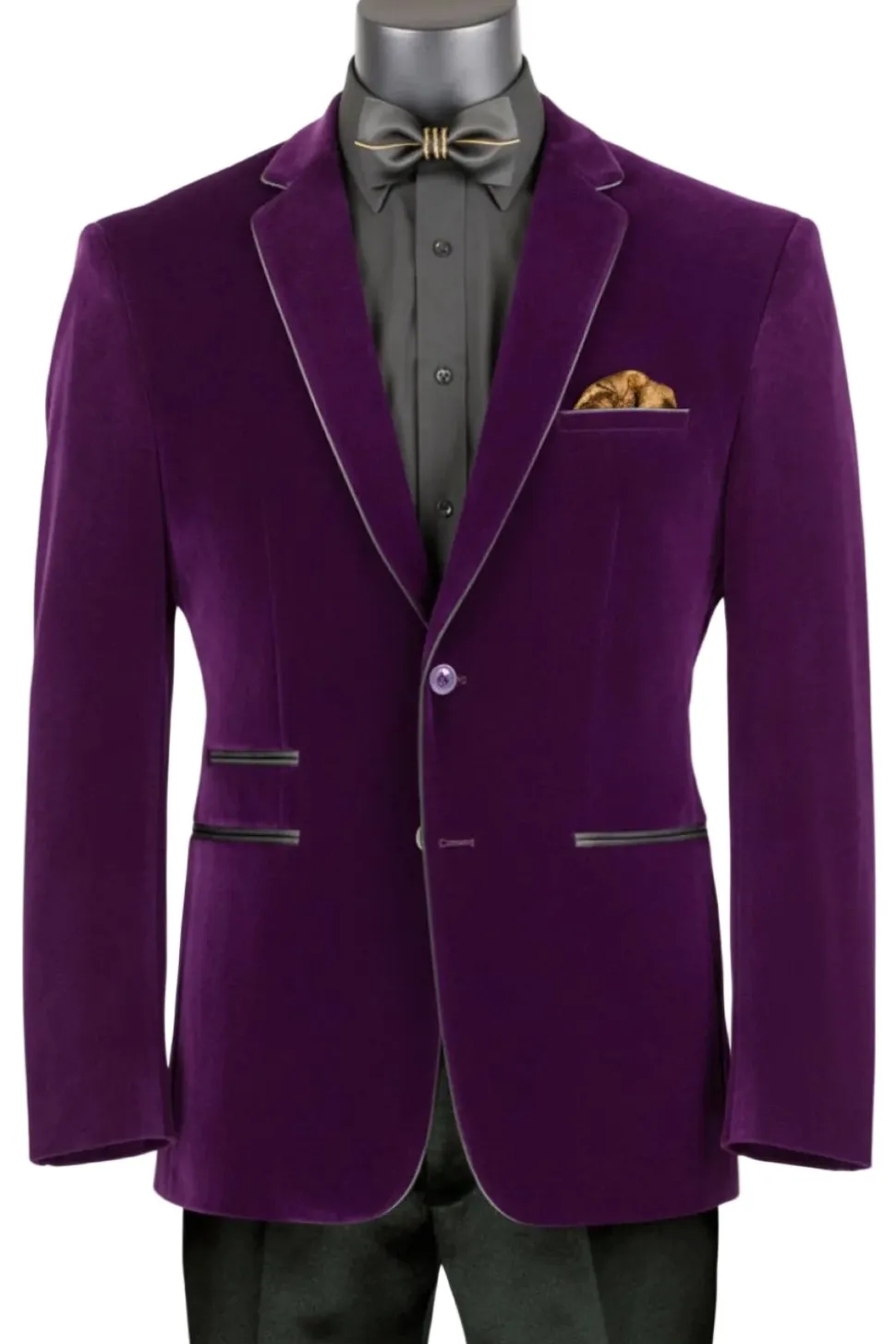 Purple Slim Fit Velvet Sport Coat Single Breasted 2 buttons