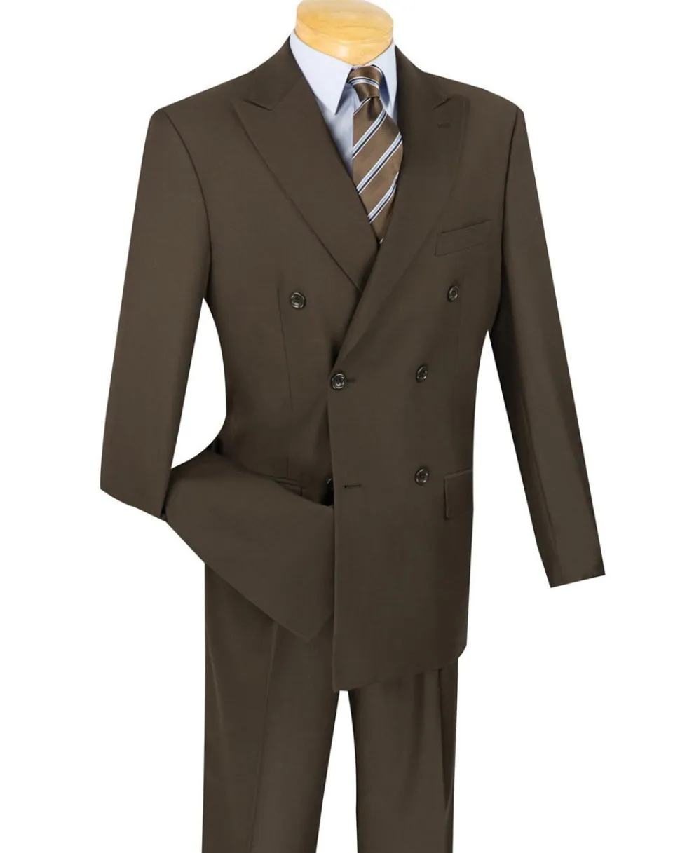 Ramses Collection - Brown Regular Fit Double Breasted 2 Piece Suit with Adjustable Waistband Pants