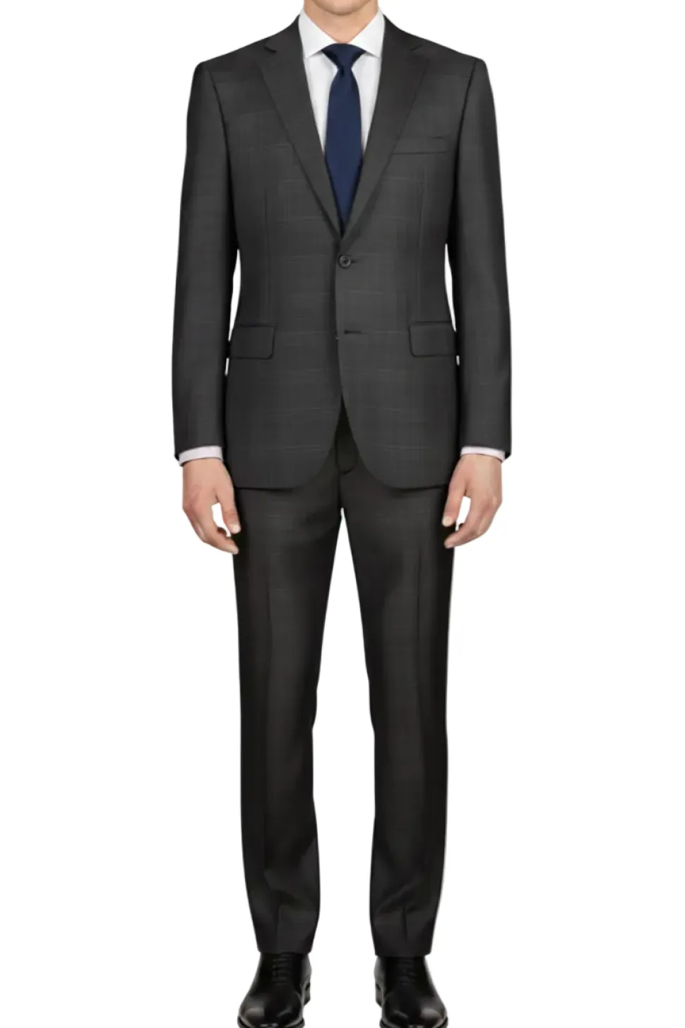 (46R) Black 2-Piece Regular Fit Glen Plaid Suit