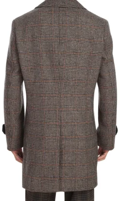 (46R) Brown Slim Fit Wool Blended Long Overcoat