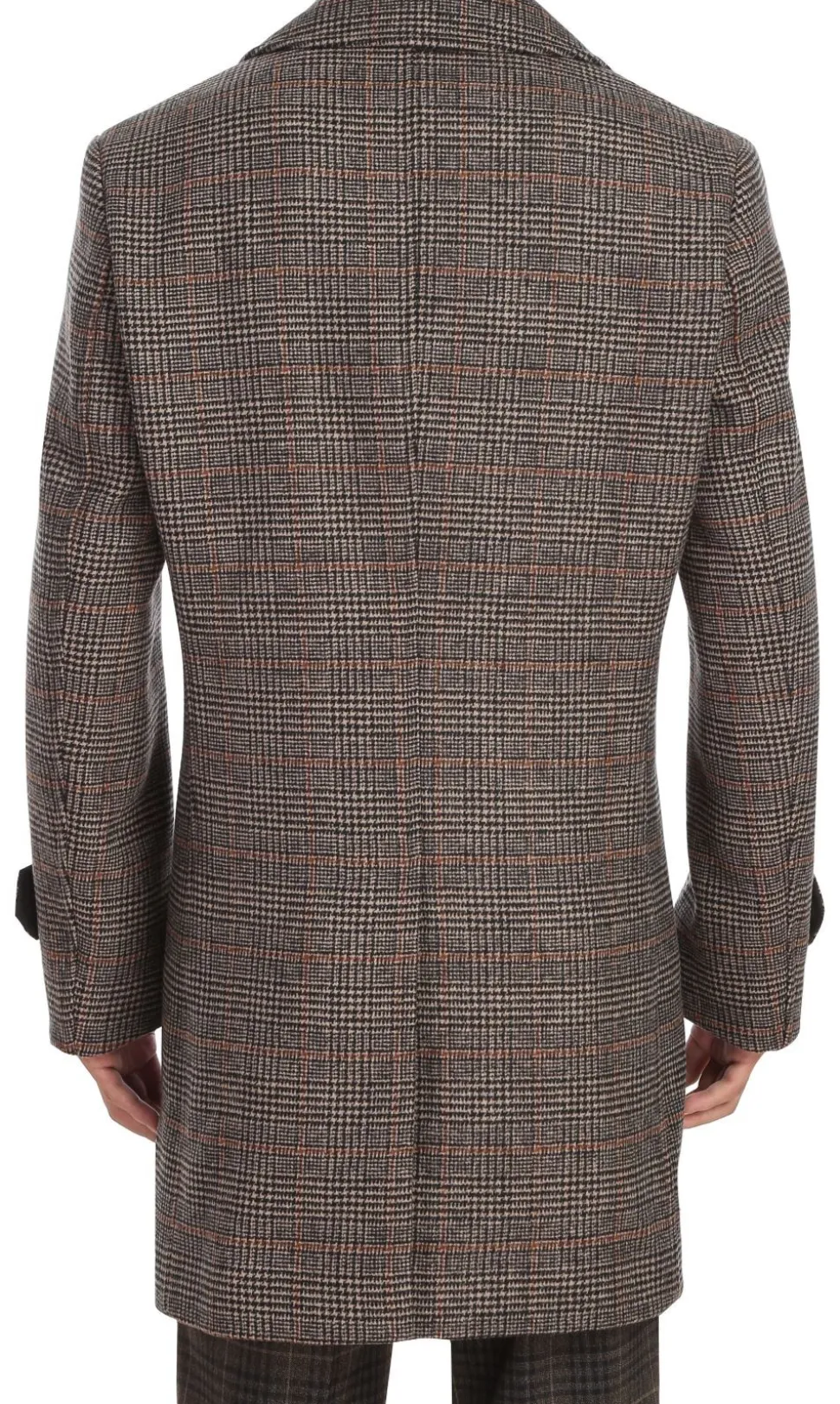 (46R) Brown Slim Fit Wool Blended Long Overcoat