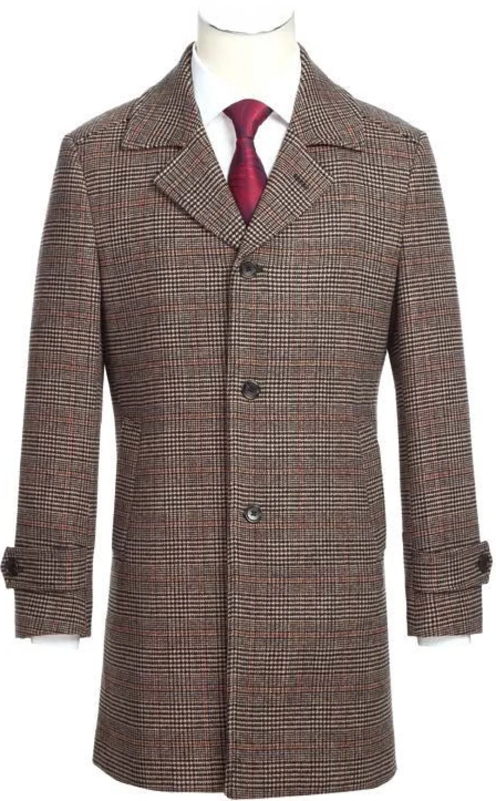 (46R) Brown Slim Fit Wool Blended Long Overcoat