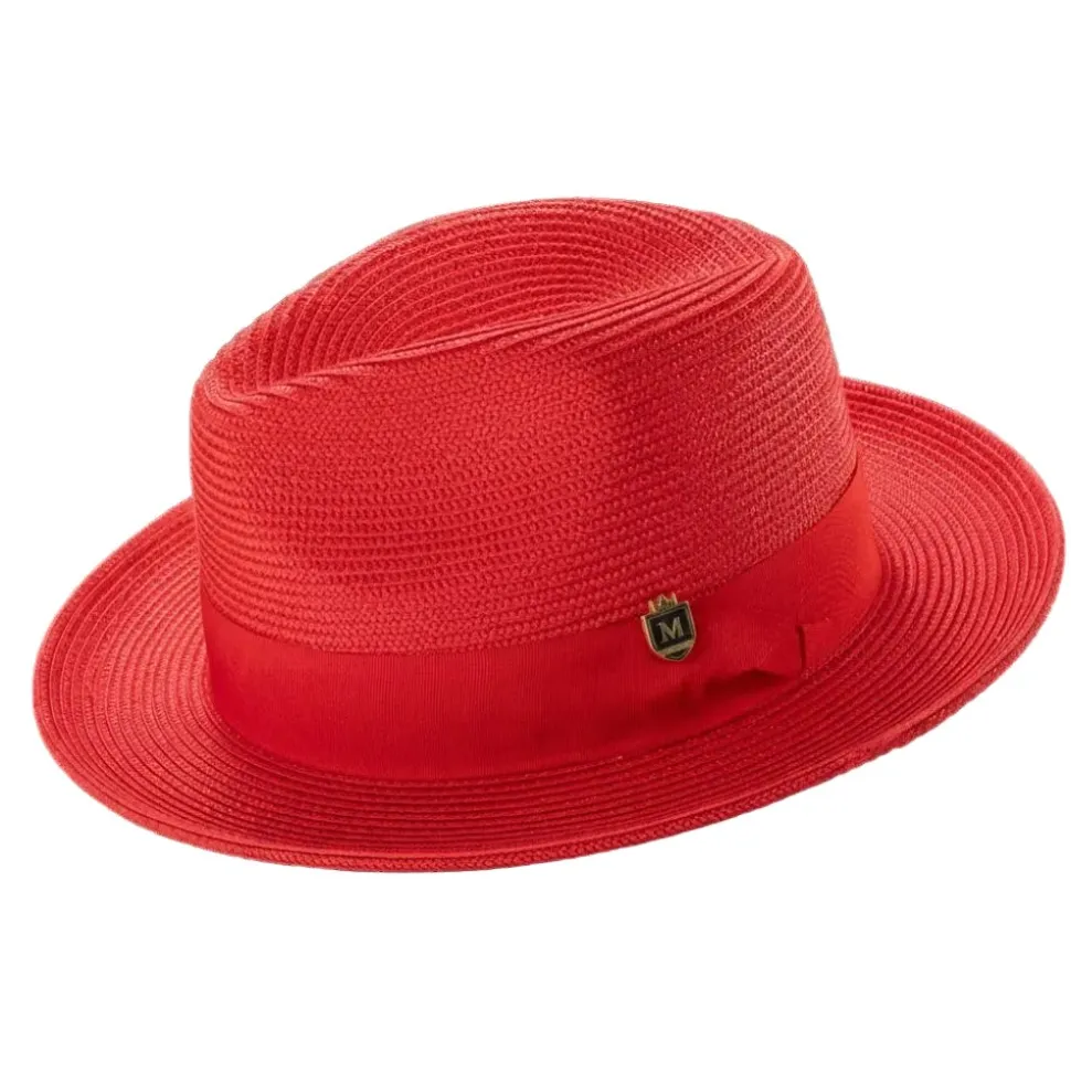 Red Braided Wide Brim Pinch Fedora Matching Grosgrain Ribbon