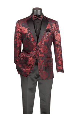 Red Modern Fit Velvet Jacket Metallic Design