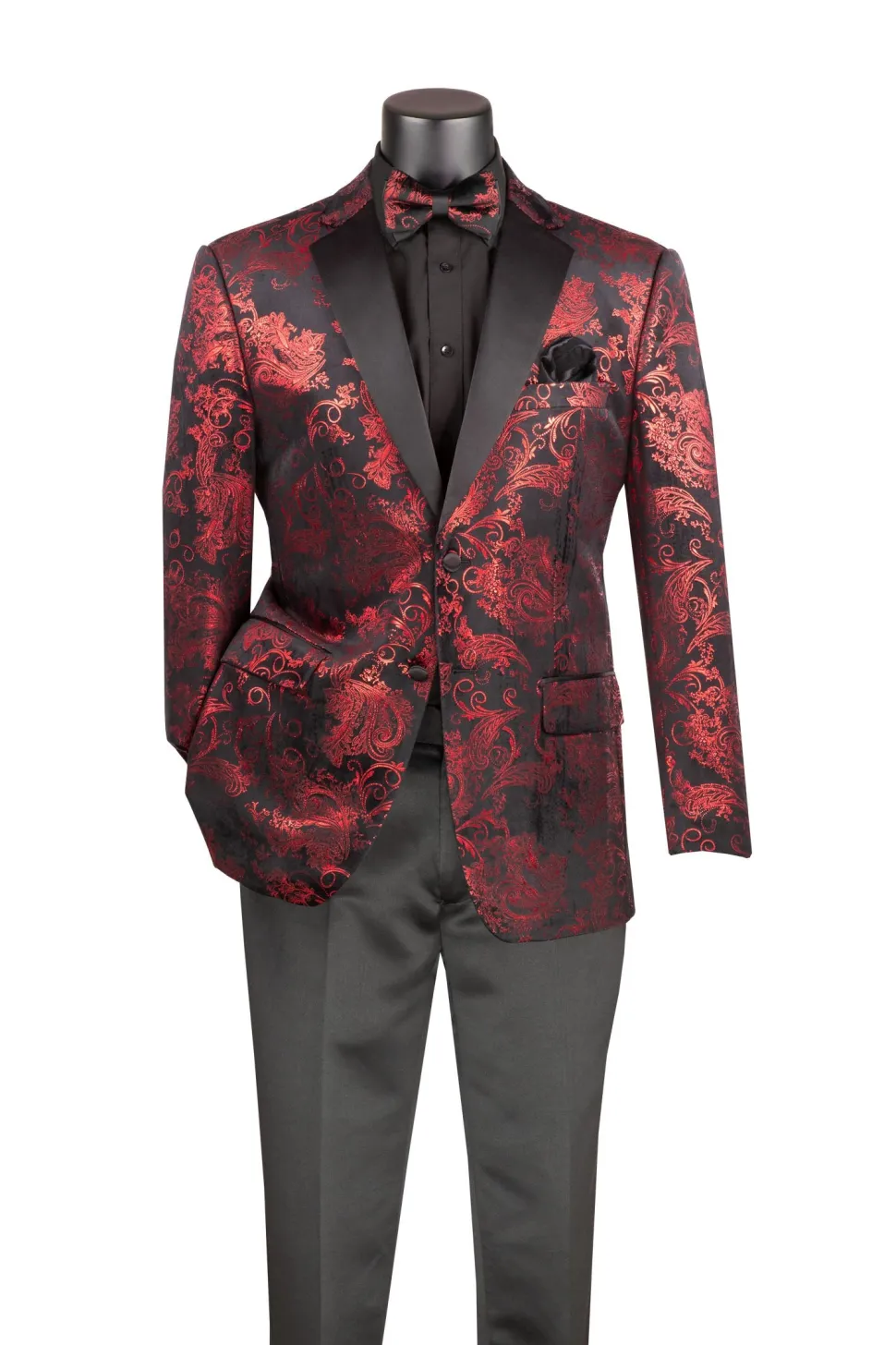 Red Modern Fit Velvet Jacket Metallic Design