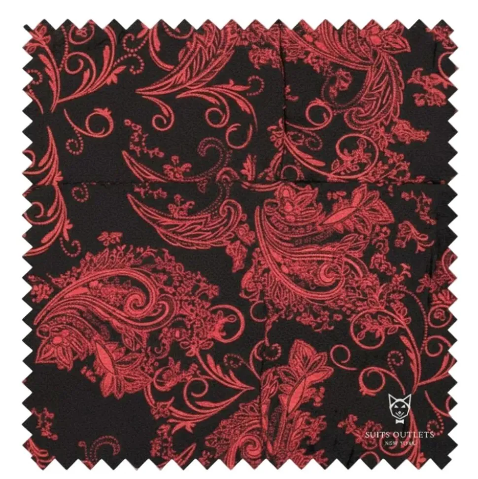 Red Modern Fit Velvet Jacket Metallic Design