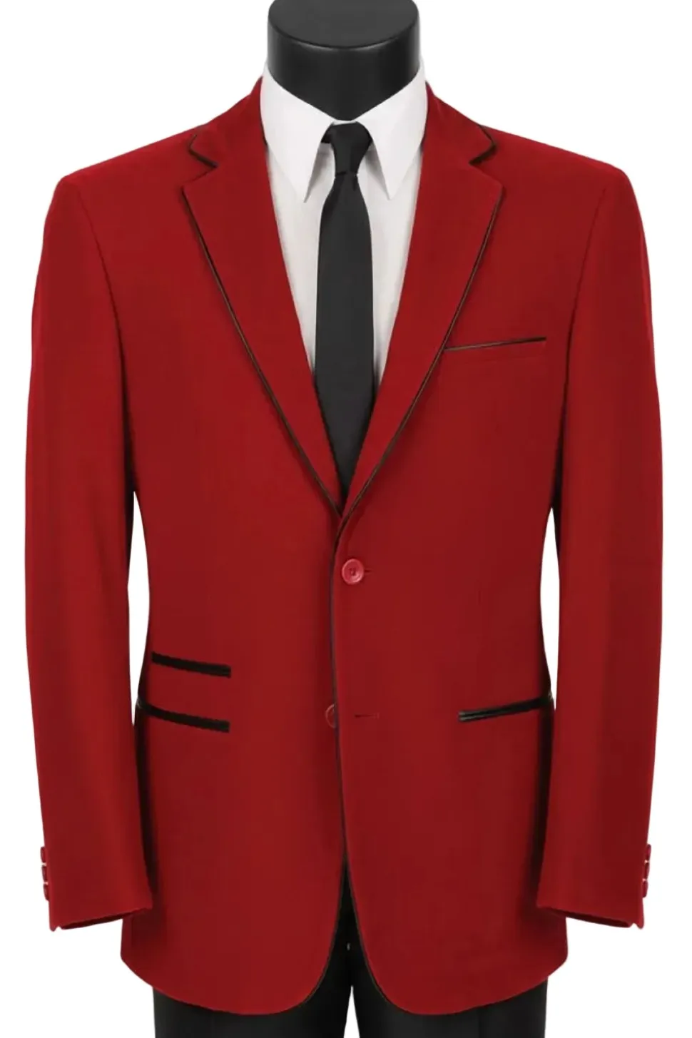 Red Slim Fit Velvet Sport Coat Single Breasted 2 buttons