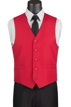 Red Slim Fit Vest Single Breasted 5 Button Design