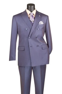 Regular Fit Dusty Purple Double Breasted 2 Piece Sharkskin Suit with Adjustable Waistband Pants