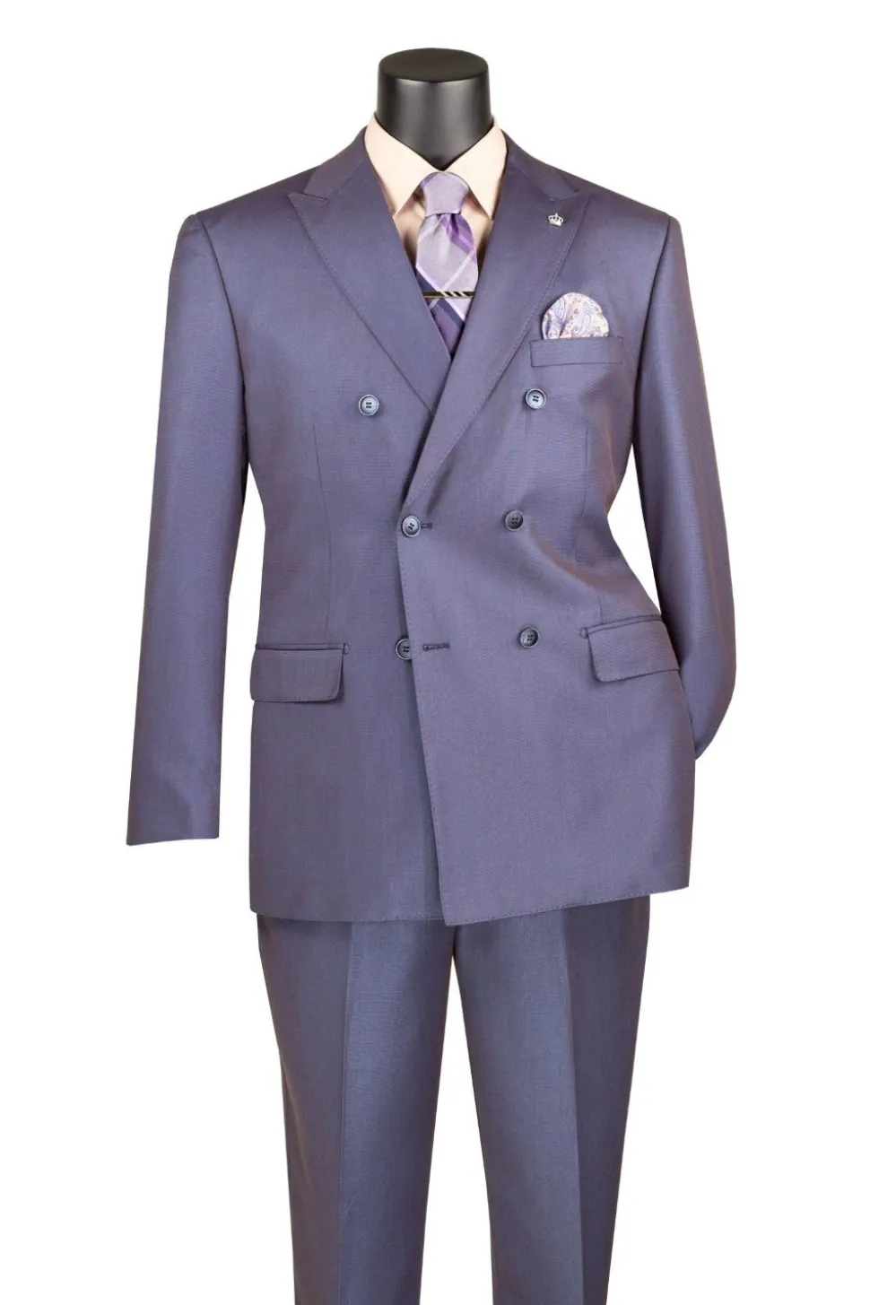 Regular Fit Dusty Purple Double Breasted 2 Piece Sharkskin Suit with Adjustable Waistband Pants