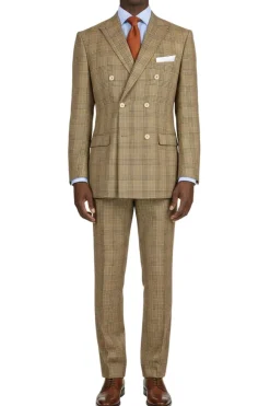 Regular Fit Mocha Glen Plaid Double Breasted 2-Piece Suit