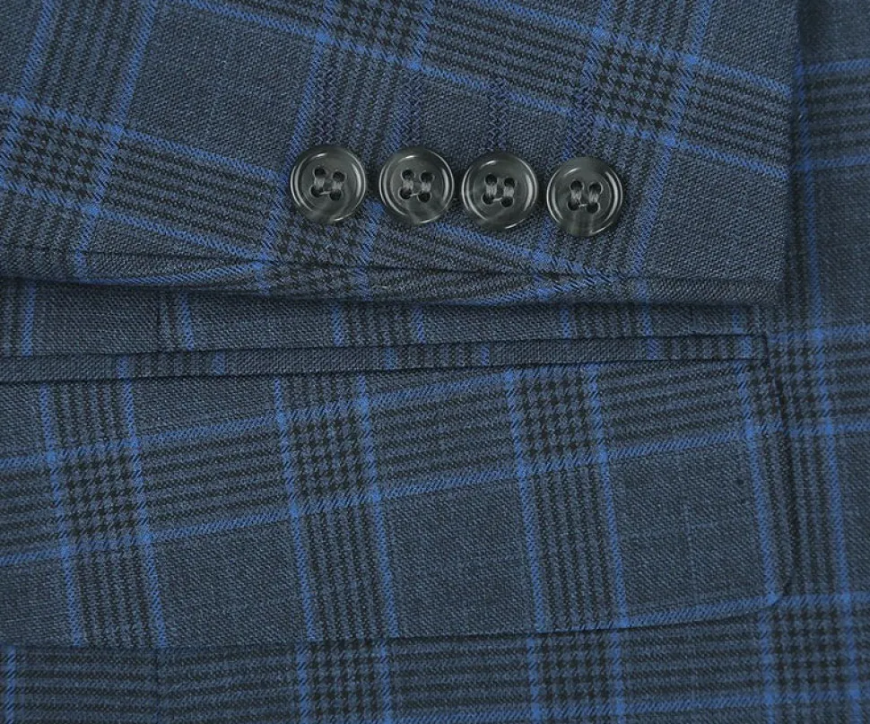 Regular Fit 2 Piece Dress Suit Windowpane in Blue